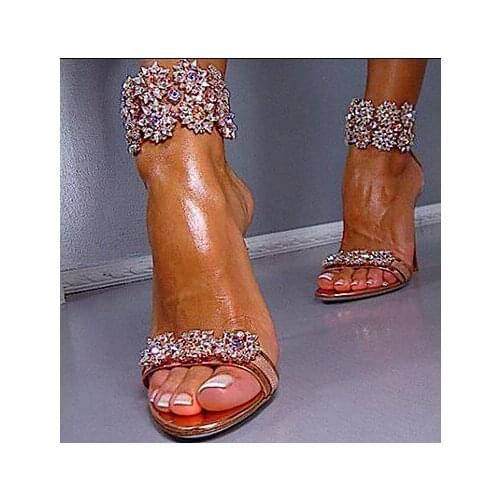 Bling Bling Shinny Crystal Lady Thin High Heels Sandals Shoes Ankle Wrap Open Toe Multicolor Rhinestone Party Dress Lady Pumps