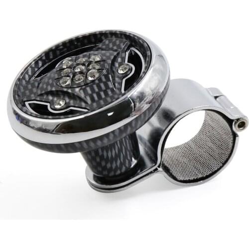 Uxcell Rhinestone Decor Carbon Fiber Pattern Steering Wheel Spinner Knob Power Handle for Auto Car
