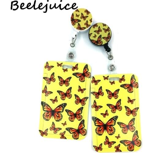 Yellow Monarch Butterfly Women Card Holder Lanyard Retractable Badge Reel Nurse Student Exhibition ID Card Clips Badge Holder