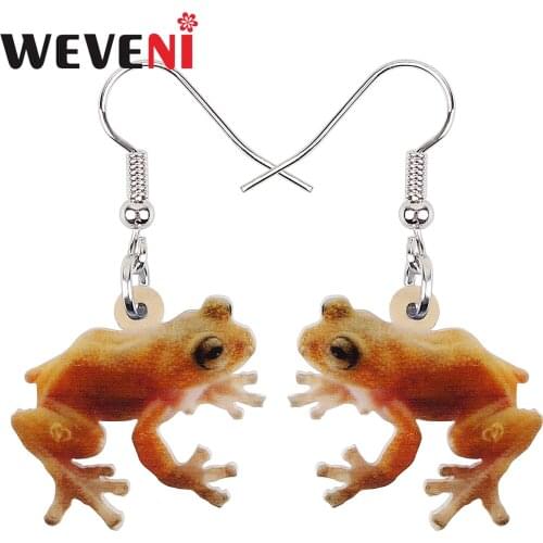 WEVENI Acrylic Brown Sitting Frog Earrings Dangle Drop Novelty Cute Animal Jewelry For Lady Girls Teens Party Gifts Accessories