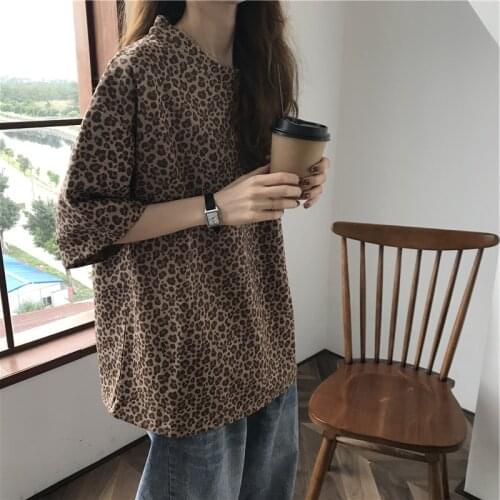 Womens clothes summer loose leopard print short-sleeved T-shirt all neon store clothes