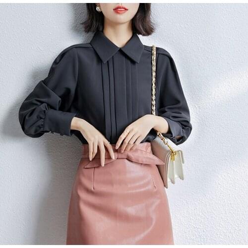 2021 New Spring Autumn Women Chiffon Shirts Lantern Sleeve Plain Blouses Female Tops Korean Style Blusas