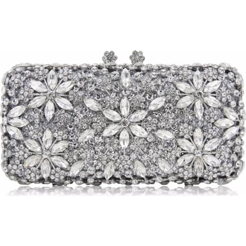 Fashion White Rhinestone Bridal Wedding Clutch Bag Silver And Gold Evening Bags Clutch Purse Women Crystal Party Chain Handbag