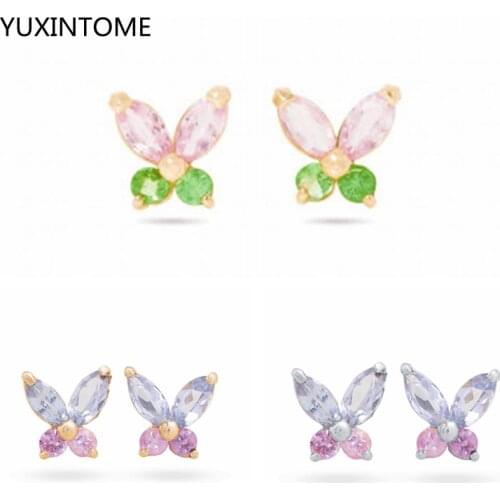 Simple 925 Sterling Silver Ear Needle Butterfly Stud Earrings For Women Inlaid Crystals Romantic Party Jewelry