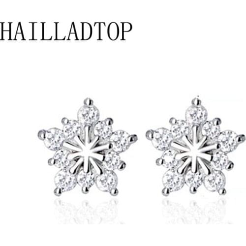 Xmas Snowflake Star Earrings Pentagram Korean Full Drill Silver Plated Stud Earrings Female Zirconia Blossom Jewelry Fine Gift