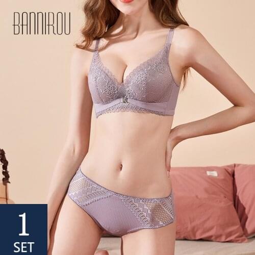 BANNIROU Womens Lingerie Bra Brief Sets Sexy Lace Bralette Active Wire Free Underwear For Women Push Up Bra Set Free Shipping