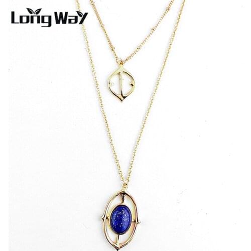 LongWay Womens Jewelry Blue Rhinestone Pendant Choker Necklace Gold Color Chain Clavicle Multilayer Necklaces SNE160078103