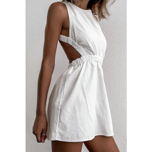 Womens Sexy Sleeveless Dress Personality Solid Color Cross Backless High Waist Short Dress For Summer Chic And Comfortable