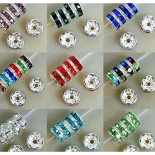 10mm 200pcs/lot white mixed multicolor c7646 glass Spacer Beads Lot round Metal silver Plated bracelet DIY making crystal