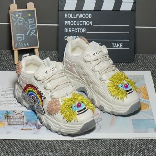 2021 new heavy industry beaded clown rainbow tide brand old shoes womens thick-soled increased sports casual shoes