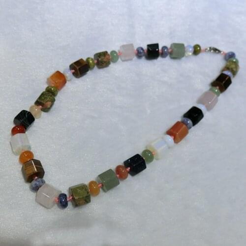 3pcs Natural Stone Cheery Quartz Unakite Fluorite Beads String Necklace Multicolor Multisection Bead String Energy Necklace Free