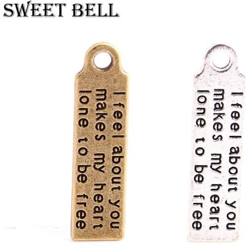 SWEET BELL 30pcs two color Zinc Alloy rectangle Cameo Alphabet Letter Pendant Charms Fit Jewelry Necklace Charms Making 4C756