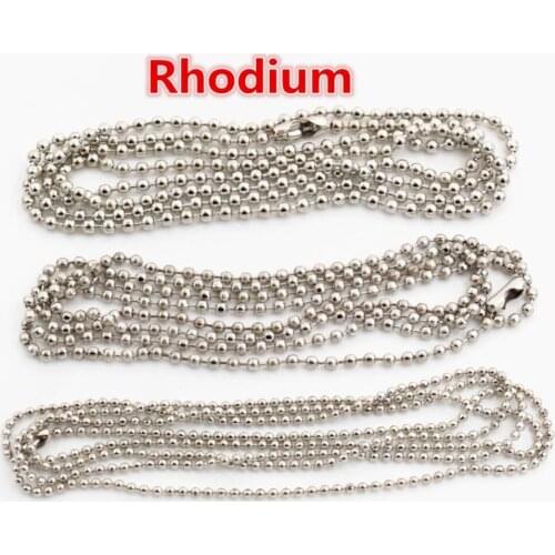 5pcs/lot 3 Size 1.5mm and 2.0mm and 2.4mm Rhodium Plated Ball Beads Chain Necklace Bead Connector 65cm(25.5 inch)