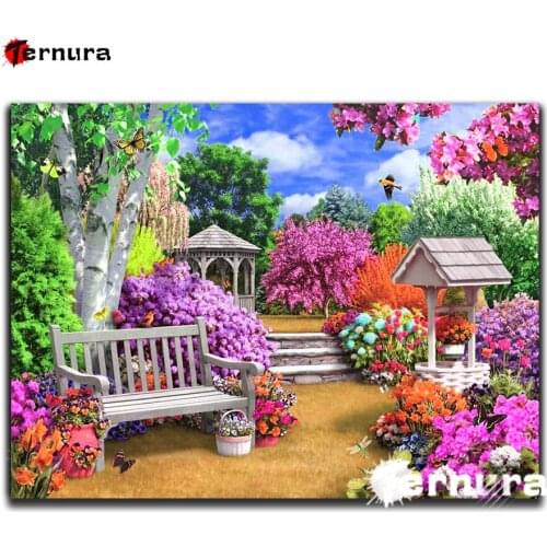 5D diamond painting Spring garden scenery diamond embroidery cross stitch full square Drill Blue Sky Flower Park home decor gift