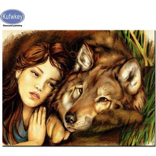 5D DIY Diamond Painting elf and wolf Full square round Diamond Embroidery Cross Stitch Diamond picture of Rhinestone painting