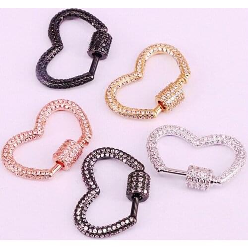6Pcs, Gold/Rose Gold/Silver/Black Color Micro Pave CZ Heart Shaped Clasp, For Jewelry Making