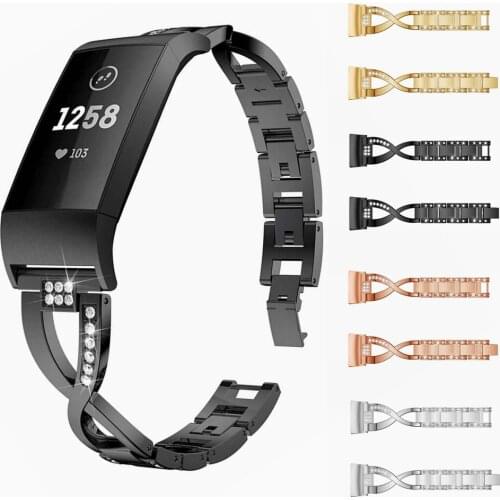 Diamond Stainless Steel Bracelet For Fitbit Charge 4 Smart Watch Band Elegant Strap Metal For Fitbit Charge 4 / Charge 3