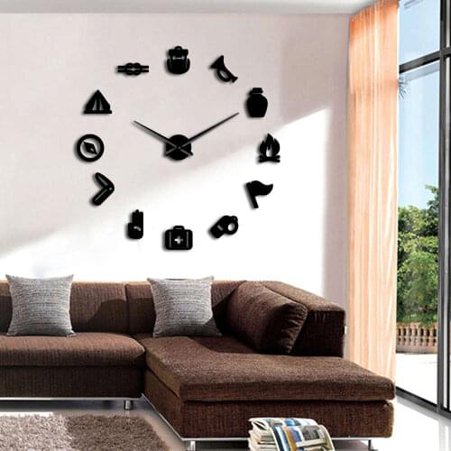 DIY Large Wall Clock Camping Scouting Wall Decoration Clocks Junior Kids Scout Campfire Big Clock Wall Sticker 3D Decor