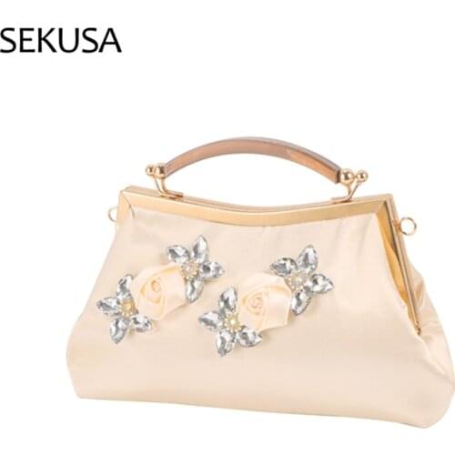 Elegant Champagne Lady Shoulder Bag Fashion Sequined Tassel Women Clutch Bag Female Metal Chain Handbag Party Purse