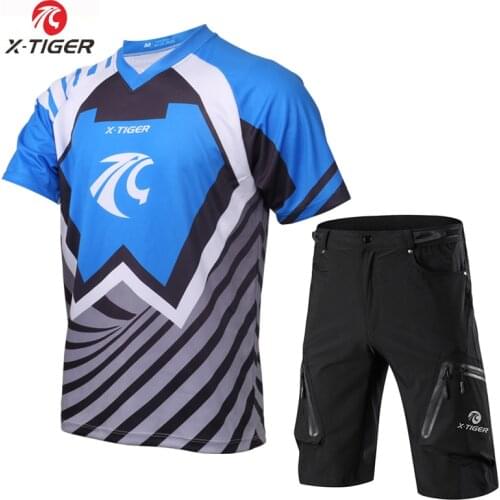 X-Tiger Short Sleeve Downhill Jerseys Set Mountain Bike Shirt Downhill Set Sports Wear Cycling Jerseys Summer Bike DH Shirt