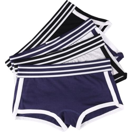 HaleyChan Women Tomboy Trans Lesbian Cotton Panties Female Striped Popular 3 Pack Boxer Briefs Sexy Safety Underwear Boyshort