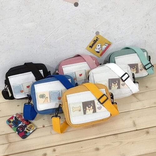 Young Girl Canvas Shoulder Bags Summer 2021 New Cartoon Patchwork Mobile Ipad Travel Messenger Crossbody Bag Female
