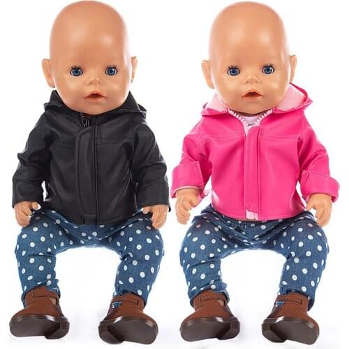 Doll clothes fashion leather jacket Three-piece suit 41cm baby clothes Rebirth doll Suitable for 18 inch dolls children clothes