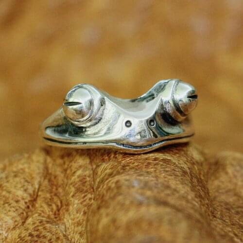 LINSION 925 Sterling Silver Charms Frog Ring Lovely Details Toad Ring TA180 US Size 5~10