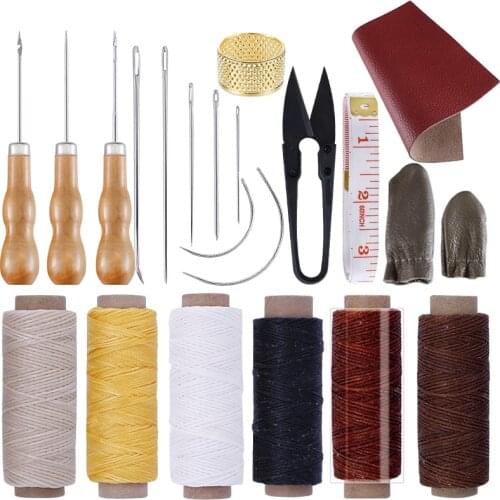 LMDZ 22Pcs Leather Sewing Repair Kit Sewing Needles Thread Leather Crafting Leather Stitching Tools Leather Waxed Thread Awl