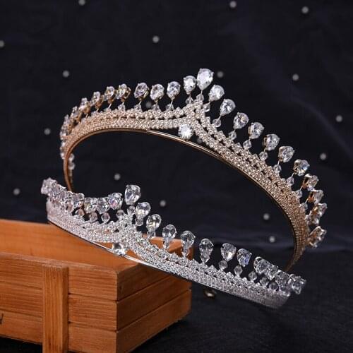 Fashion Baroque Luxury Zircon Crown Tiaras Gold Headband Bride Headdress Wedding Hair Jewelry Headpeice For Women Accessories