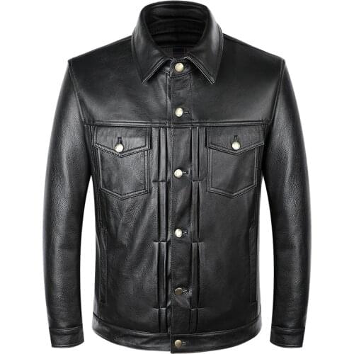 Mens Business Casual Genuine Leather Jackets Autumn Spring Biker Motorcycle Jacket Fashion 100% Cowhide Real Leather Coats