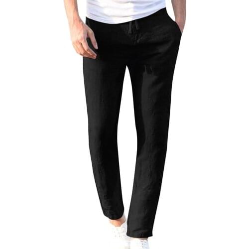 Male Pants New Fashion Men Casual Work Cotton Blend Pure Elastic Waist Straight Long Pants Trousers pantalones hombre штаны