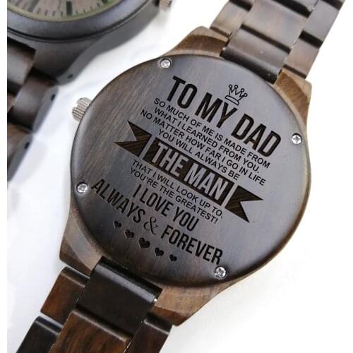 To My Dad - Timepieces Chronograph Military Quartz Engraved Wooden Watch Men Watches Fathers Day Gift Wrist Watch Fashion