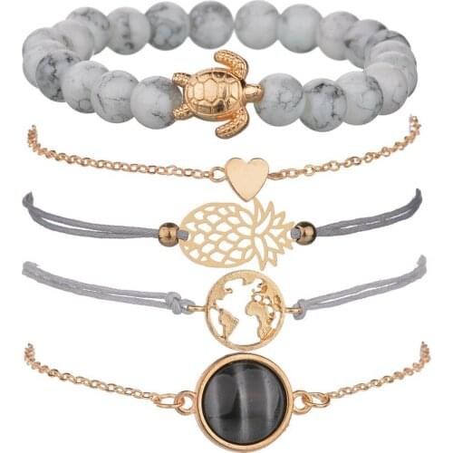 Set Bracelets Women Turtle Pineapple Handwrist Jewelry Accessories Female Fashion Bracelet 5 Pieces pulseras mujer