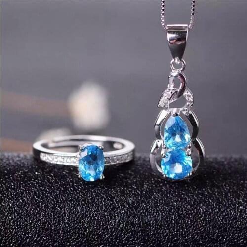 Jewelry set Natural Topaz Real Topaz Jewelry set 925 sterling silver 1pc pendant,1pc ring