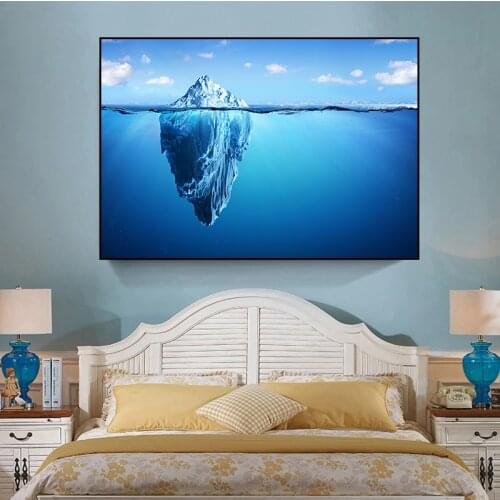 Blue Iced Mountain Reflection Poster Nordic Wall Art Canvas Painting Prints Modern Living Room Home Decoration Picture Cuadros