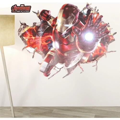 The Avengers ironmanThrough Wall Stickers Decals For Kids Rooms Nursery Home Decor 3D Effect Kids boys bedroom Poster