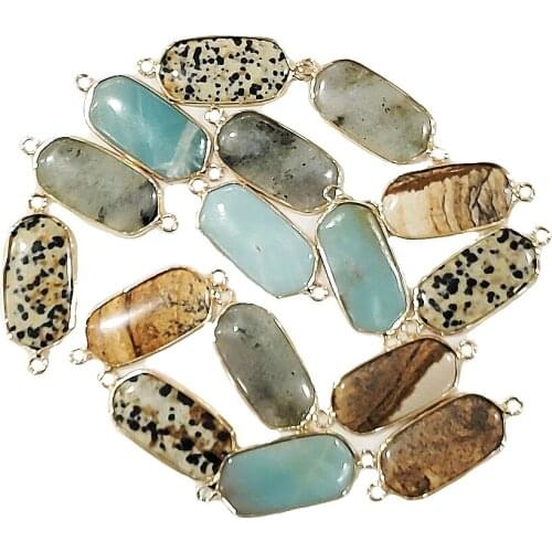 Natural Stone Oval Spot Stone Connector 16x30mm Edging Picture Stone Pendant Handmade DIY Necklace Sweater Chain Accessories