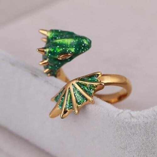 2021 New Summer Trendy Gold Glitter Green Enamel Snake Dragon Adjustable Finger Midi Rings Korean Fashion Party Jewelry
