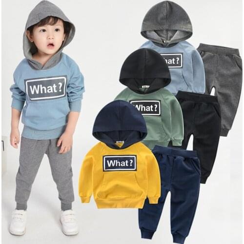Baby boy clothes autumn cotton letter sweater new childrens suit boys leisure sports hooded sweater baby two-piece suit
