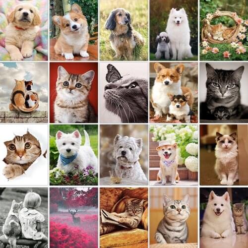 QIZITENG New Product 5D Diy Diamond Painting Dog and Cat Full Square/round Animal Mosaic Cross Stitch Home Decoration Gift