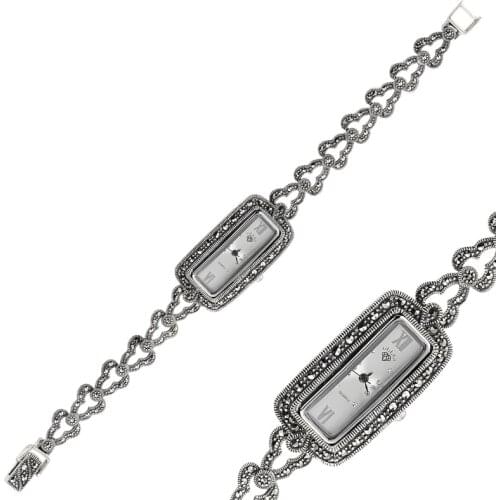 Silver 925 Sterling Marcasite Sleeve Clock