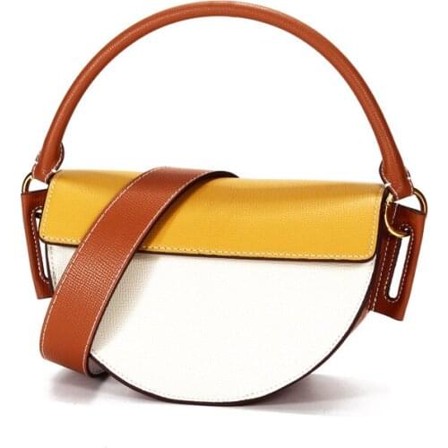 Genuine Cowhide 100% Saddle Bag Women Crossbody Shoulder Bags Vintage Elegance Brand Design 2021 New Fashion Luxury Cowhide