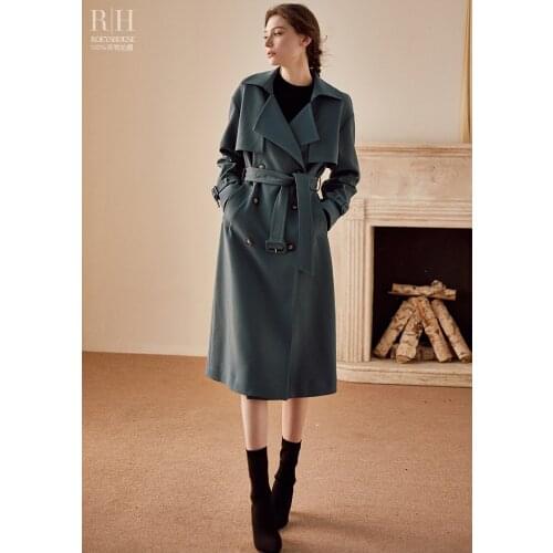 Temperament British windbreaker womens new intellectual commuting ol workplace solid color thickened medium and long coat