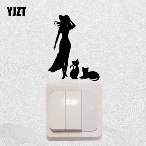 YJZT Lady And Pet Cat Vinyl Decal Home Room Decor Cartoon Pattern Wall Switch Sticker Art Creative 17SS-0651