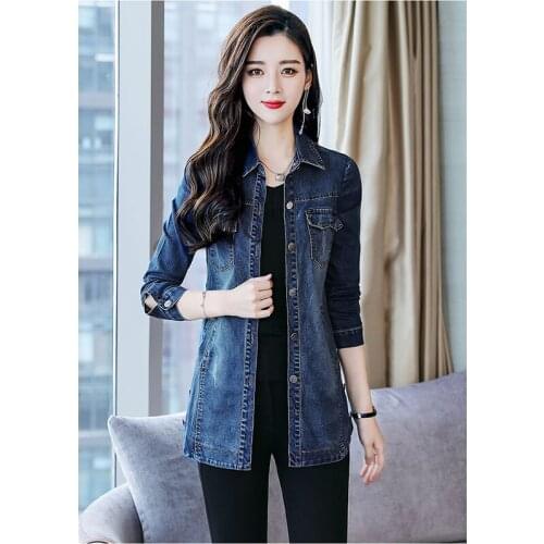 Denim jacket female long-sleeved long coat 2019 spring autumn new Han Fan Slim thin windbreaker jeans A442