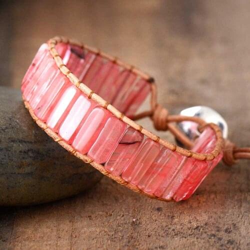 Women Bracelets Tube Natural Stone Crystal Single Leather Wrap Bracelet Semiprecious Beads Romantic Bracelet Dropshipping