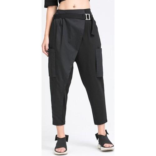 Women spring and autumn new personality splice nine points casual pants fashion trend street Harun pants