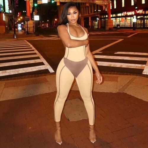 Summer Sleeveless Patchwork Backless Sexy Jumpsuit Women Fashion Streetwear Outfits Club Romper