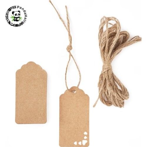 Pandahall 1 Bag Jewelry Display Kraft Paper Price Tags with Hemp Rope for Jewelry Beading Supplies BurlyWood 9x4.5x0.03cm